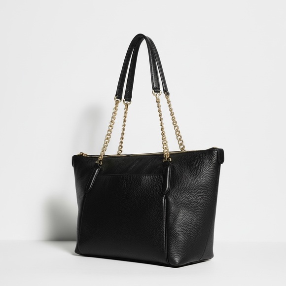 🔥 Coach Black Leather Chain Strap Tote | Gold Hardware Designer Bag - Picture 6 of 10